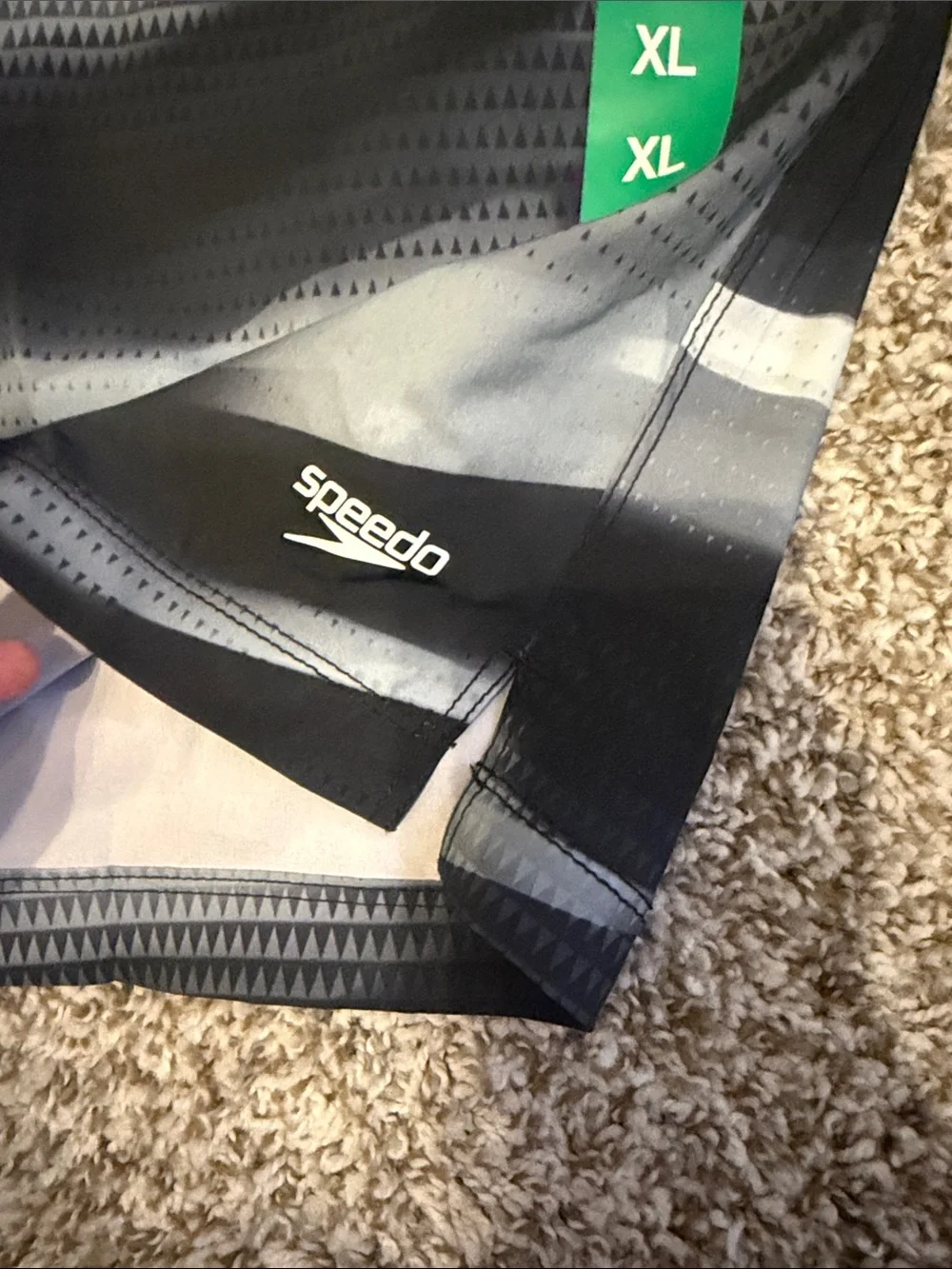 Speedo Men's Black and Gray Wave-Pattern Swim Trunks